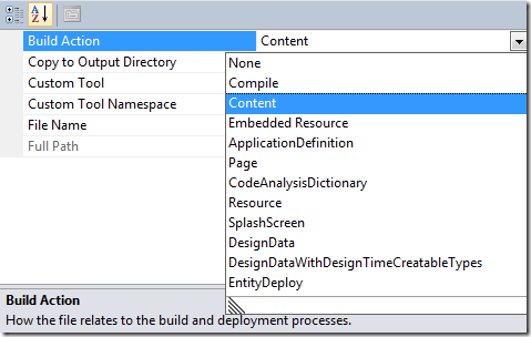 Visual Studio 2010 : Build Action详解